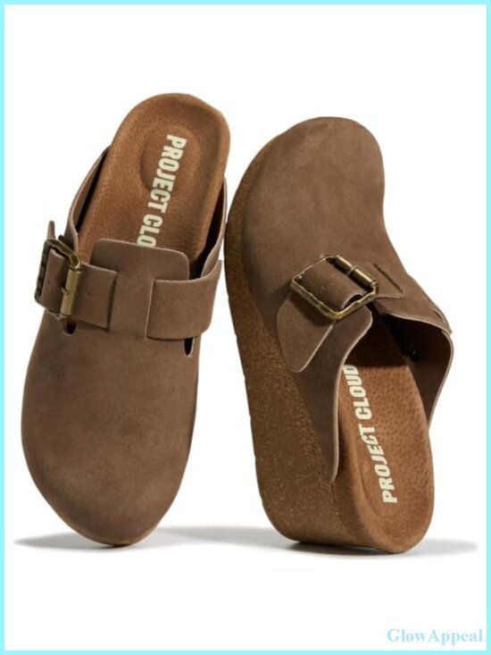 Shoes - Genuine Suede Platform Mules for Women, 2.95" Wedge Heel, Slip-On Clogs